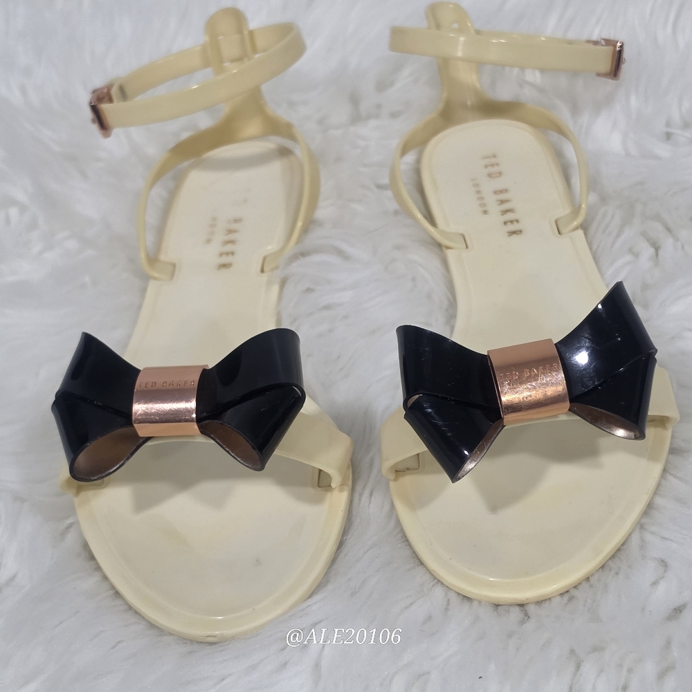 Ted Baker Louwla Jelly Sandals Women Size 39 Beige Black Bow Ankle Strap. - Picture 11 of 13